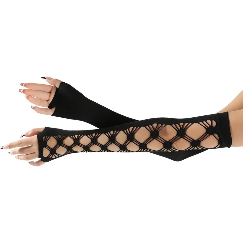 Women's Fishing Halloween Black 5 Net Gloves Fingerless Gothic Accessories